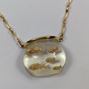 Castlecliff Vintage Lucite Gold Fish Bowl Statement Necklace